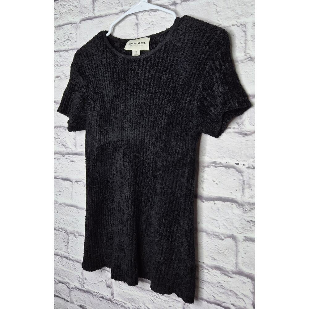 VTG 90s Emanuel Ungaro Black Ribbed Chenille Top M Made in USA Designer Knit - Picture 3 of 7